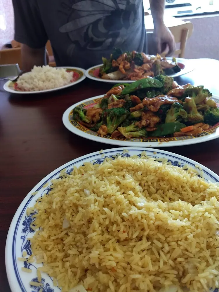 Chicken and Broccoli with Snow Peas and Fried Rice